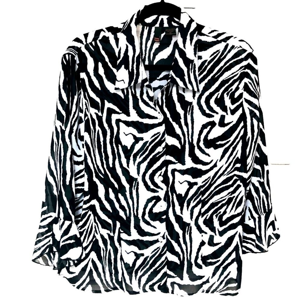 Zebra Print‎ Blouse Women XL Flutter Sleeve Sheer Sere Nade